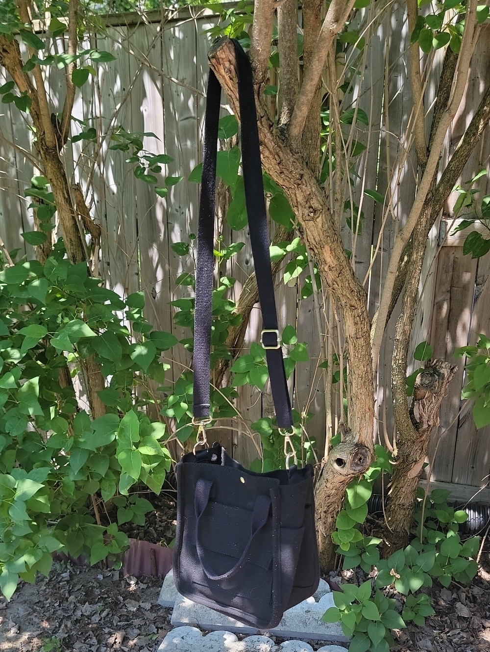 Black New Canvas Crossbody Tote Bag